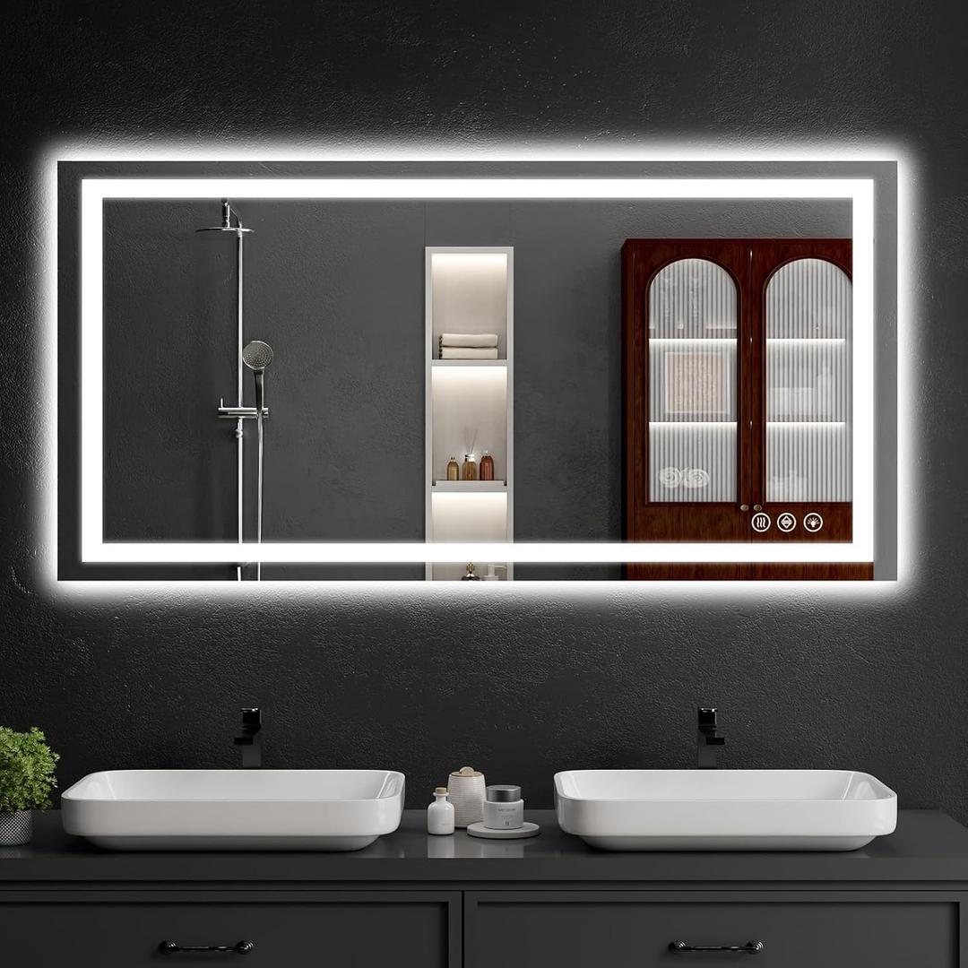 LED Bathroom Mirrors 28"x48" Bathroom Mirror with Lights for Wall, Backlit + Front Lit, 3 Colors, Anti-Fog, Dimmable Brightness for Vanity,Bathroom, Entryway, Living Room