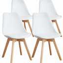 OLIXIS Set of 4 Dining Kitchen Mid-Century Modern Chairs with Wood Legs and PU Leather Cushion for Living Room Bedroom Outdoor Lounge, White