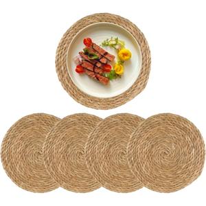 Round Woven Placemats Set of 4, 12" Boho Rattan Placemats Natural Hand-Woven Place Mats Table Decor, Chargers for Dinner Plates, Farmhouse Place Mats, Wicker Table Mats for Dining Table, Home