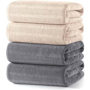 ecolook Microfiber Bath Towels Set of 2, 31 x 63 Inch Extra Large Bath Towel Set, Super Soft & Highly Absorbent, Quick Dry Lightweight Towels for Bathroom, Gym, Spa, Pool & Travel, Camel & Gray, 2 Pack Bath Towel