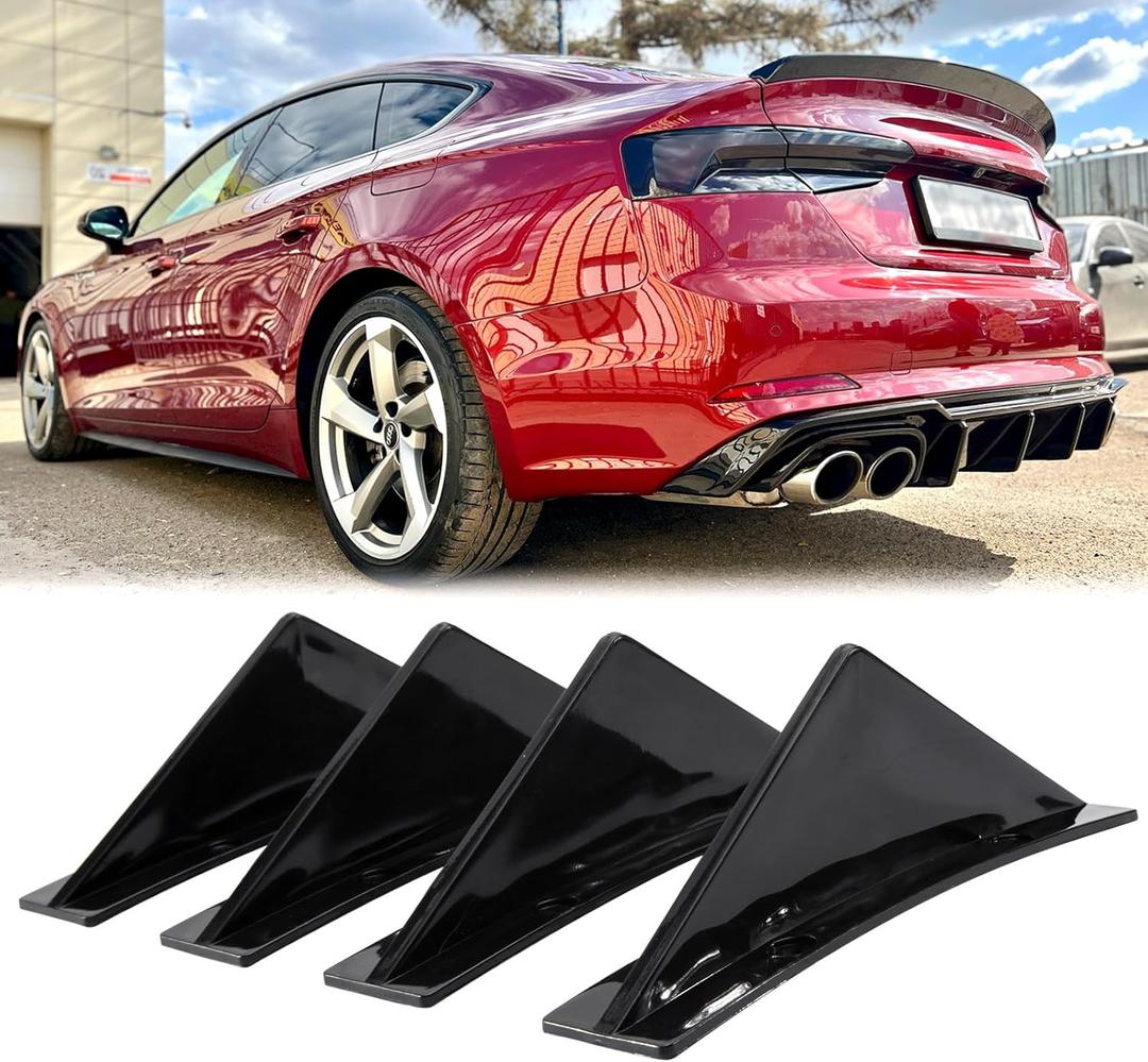 4pcs Rear Bumper Lip Rear Diffuser Defuzer Universal Car Shark Fins Curved Spoiler Lip Wing Splitter - Gloss Black