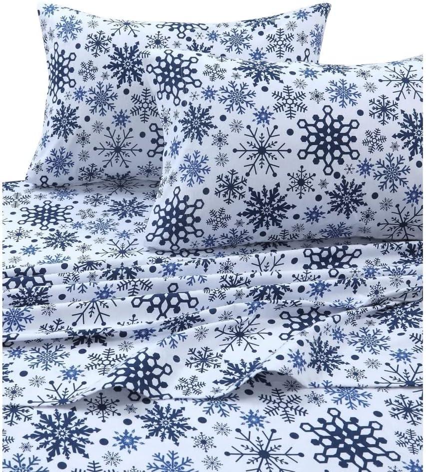 Snowflakes Printed Flannel 170-GSM Solid DP Sheet Set QUEEN