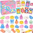 Valentines Day Cards for Kids School - 28 Packs Cute Mochi Squishies Toys with Cards, Valentine Party Favors Toys for Boys & Girls, Kids Exchange Cards for Classroom