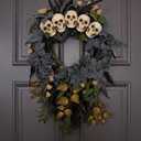 Suncalla Halloween Wreath for Front Door 24 Inch Large Artificial Skulls Black Artificial Roses, Skeleton, Maple Leaves Outdoor Wreath Decor, Scary Creepy Halloween Decorations for Front Door and Wall