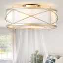 Gold Flush Mount Boho Ceiling Fan with Lights, 20" Caged Rattan Ceiling Fans with Light and Remote, Enclosed with 6 Speeds for Living Room, Bedroom, Nursery