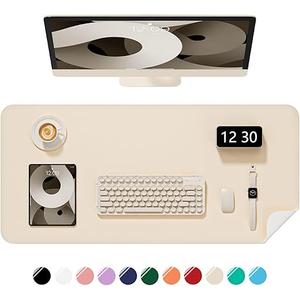 Desk Pad, 23.6" x 13.8" PU Leather Non-Slip Desk Mat Large Mouse Pad for Desktop, Waterproof Laptop Computer Writing Mat for Office, Home, Work, Gaming, Beige