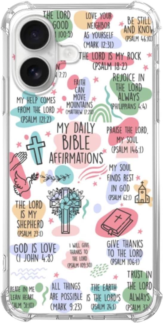 Christian Bible Verses Phone Case Compatible with iPhone 17, Bible Affirmations Phone Cover for iPhone 17