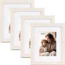 8x10 Picture Frame with Mat for 5x7, Set of 4 Distressed White 8 x 10 Frames Display on Tabletop or Wall Mounting (4 Pack,White)