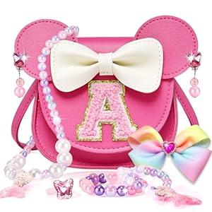 ONECOCOA Toddler Purse Gifts for Girls, Little Girl Gifts Princess Dress Up Jewelry Mermaid Toys Mini Mouse Ears Birthday Gifts for Girls 3 4 5 6 7 8 Year old (A, Rose)