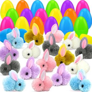 24pcs Prefilled Easter Eggs with Plush Bunny for Basket Stuffers, Party Favors, Easter Hunt