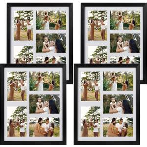 PHAREGE 5 Openings 4x6 Picture Frame Collage Black 4 Pack, 11x14 Poster Frame Set of 4, Display Family Wedding Photos Horizontal or Vertical on The Wall