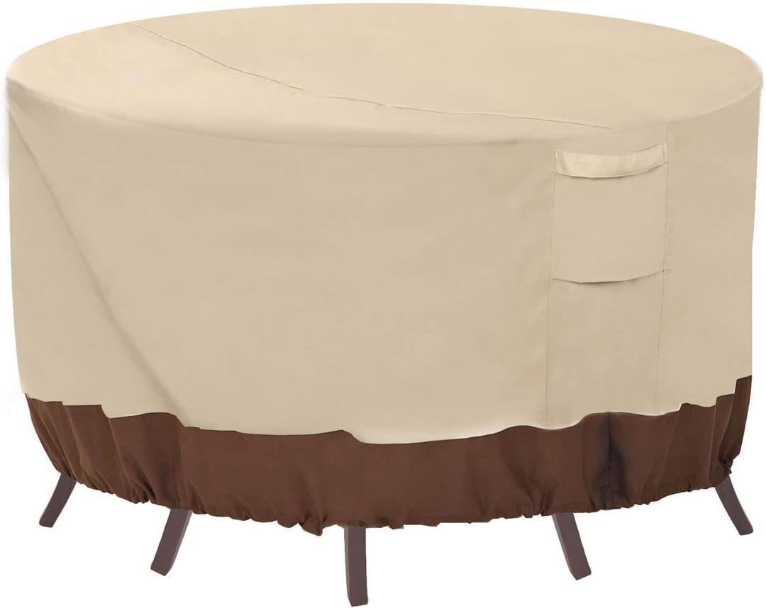 Vailge Round Patio Furniture Covers, 100% Waterproof Outdoor Table Chair Set Covers, Anti-Fading Cover for Outdoor Furniture Set, UV Resistant (Beige&brown, 84"DIAx28"H)
