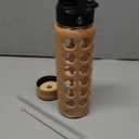 MUKOKO 24oz Glass Water Bottle with 2 Lids-Handle Flip Lid&Bamboo Straw Lid,Motivational Water Tumbler with Time Marker Reminder and Silicone Sleeve, Leakproof-Amber