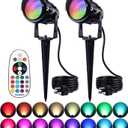 SUNVIE Christmas Spot Lights Outdoor 12W RGB LED Color Changing Landscape Lights with Remote Control 120V Landscape Lighting Waterproof Outdoor Spotlight for Yard Garden Patio Lawn Decorative, Pack of 2 