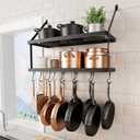 KES Pot Rack Wall Mounted, Pot and Pan Hanging Rack for Kitchen 30 Inch 2 Tier, Wall Mount Pot Rack Hanger with 12 Hooks Organizer Hanging Heavy Duty Matte Black, KUR218S75B-BK