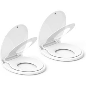 Toilet Seat, Round Toilet Seat with Toddler Seat Built in, Potty Training Toilet Seat Round Fits Both Adult and Child, with Slow Close and Magnets- Round, 2 Packs (White)