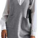 OYOANGLE Women's V Neck Sleeveless Knitted Solid Short Sweater Dress with Pockets (Large)