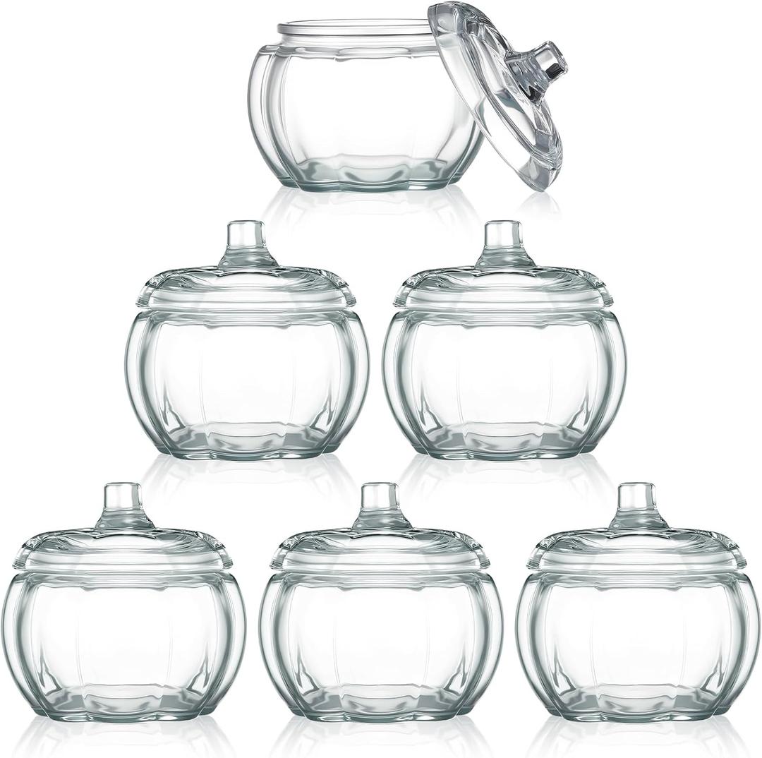 Sliner 6 Pcs Pumpkin Candle Jar for Making Christmas Candles, Empty Thanksgiving Glass Pumpkin Jars with Lids Candle Containers for DIY Gift Fall Autumn Thanksgiving Xmas Table Tray Decoration (Clear)