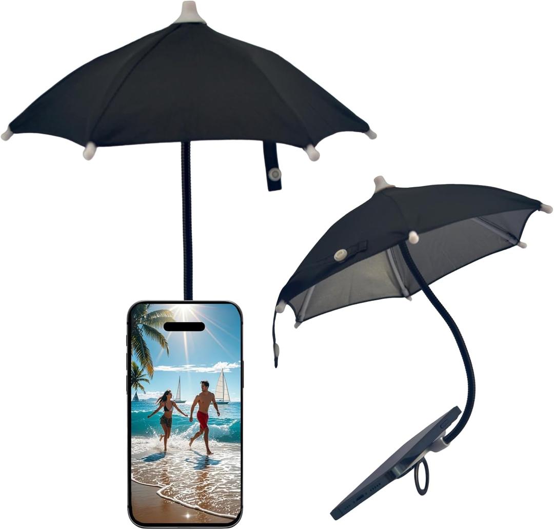 ELEBOX Phone Umbrella for Iphone Sun Shade Shield, Magnetic Mini Phone Umbrella with Bendable Design & Rotatable Phone Ring, Anti-Glare Outdoor phone Shade for iPhone/Android/iPad/Kindle/Laptop/Camera