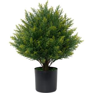 Artificial Topiary Ball Tree 19''T Faux Little Bush Ball Tree UV Resistant Shrub Potted Artificial Plant for Outdoor Indoor Front Porch Garden (Green)