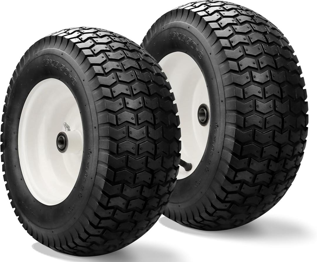 2 PCS 16x6.50-8 Lawn Mower Tires and Rim - 16x6.5-8 Tractor Turf Tire Replacement for Craftsman/John Deere Riding Lawn Mowers/Tractors, with 3/4" Bearings and 3" Offset Hub,4 Ply Tubeless - Vypart (16x6.50-8)