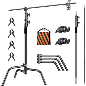 Heavy Duty C Stand 6.9ft/210cm with Holding Arm Sandbag Grip Head Stainless Steel Photography Light Stand C-Stand Sturdy for Photography Studio Video Monolight Softbox Shooting (Black)