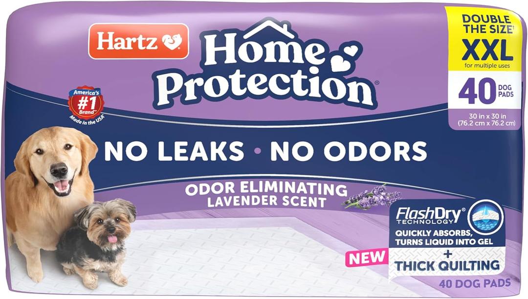 Hartz Home Protection Super Absorbent Odor Eliminating Lavender Scented No Leak Dog Pads, XXL 40 count