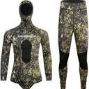 WYYHAA 1.5MM Neoprene Spearfishing Wetsuit with Hooded, 2 Pieces Camouflage Hunting Diving Suit for Cool Water Freediving Snorkeling, Medium
