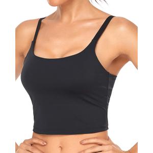 Oalka Sports Bra Womens Longline Padded Crop Tank Yoga Bras Workout Fitness Top (Medium, Black)
