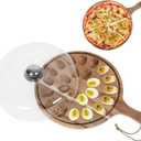 Easter Deviled Egg Platter with Lid and Handle Wooden Deviled Egg Tray Deviled Egg Tray Container Reversible Charcuterie Board Deviled Egg Holder for Home Kitchen Party Supplies (Round)