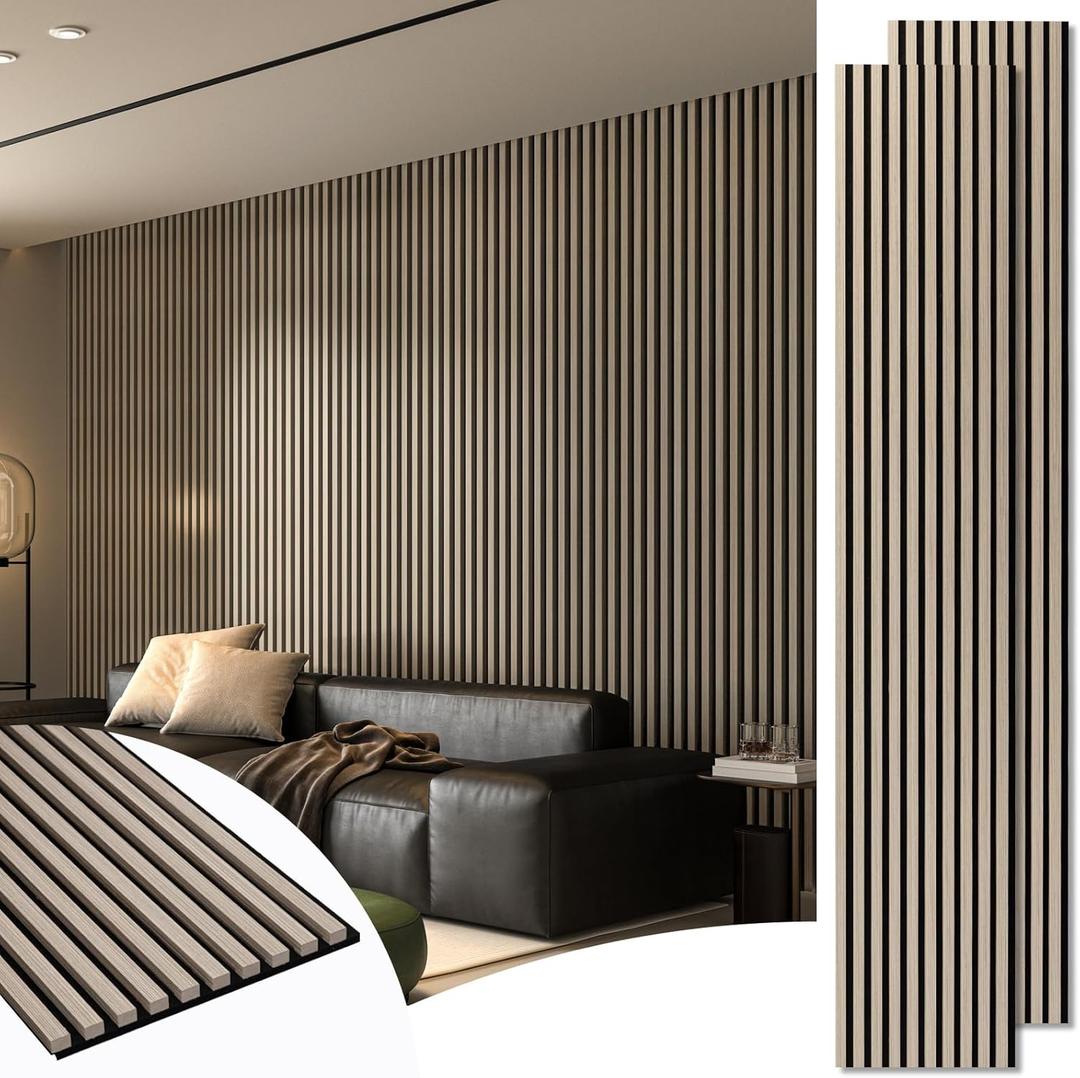Art3d 2-Pack 108" x 12" Acoustic Wood Panels for Wall, Soundproof Wood Slat Panel for Wall and Ceiling, 3D Fluted Sound Absorbing Paneling for Interior Wall Decor, Living Room, Bedroom - Oak
