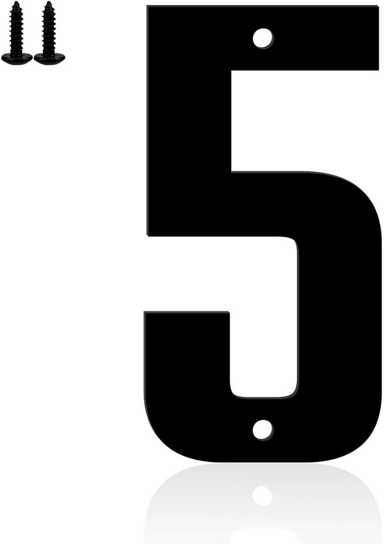 3 x 6" Aluminum House Numbers, Black Metal Address Door Numbers, Metal House Address Number for Outside, Modern Apartment Street Mailbox Number (5)