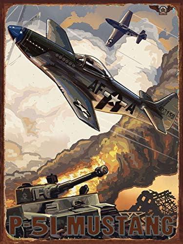 P51 Mustang Metal Sign Vintage Retro Home Decoration Metal Signs Tin Sign Posters for Bar Pub Home 12 x 16 Inch