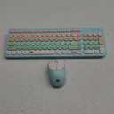 FD Wireless Keyboards and Mouse Combo - 2.4GHz USB Cordless, Cute Wireless Keyboard Round Keys, Quiet and Slim Set for Laptop, Computer, TV and Mac - Blue Pale Green Colorful