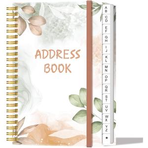 Address Book with Alphabetical Tabs - Small Address Book Spiral with Address Contacts, Special Date, Phone, Birthday & Internet Login Password for Home and Office, 4.3" x 6.2", Rose Leaf