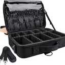 JOURMON Travel Makeup Train Case,Large Capacity Cosmetic Bags for Women,Portable Makeup Bag Organizer with Adjustable Dividers & Shoulder Strap (Medium, Black)