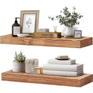 24x8x1.6 inch Floating Shelves Set of 2 – Solid Wood Rustic Oak Wall Mounted Shelf for Kitchen, Bathroom, Living Room