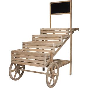 Alpine Corporation 59" Tall Indoor/Outdoor Wooden Cart Plant and Display Stand with Chalkboard