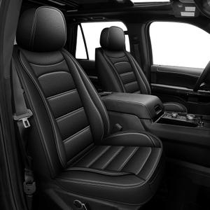 AOMSAZTO 7 Seat Cover Full Set Fit for Ford Expedition 2018-2025: Waterproof Leather Cushions Seat Cover Protector Compatible Airbag(7Seater, Black)
