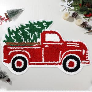 Tinideya Christmas Bathroom Rugs, Water Absorbing Bath Mat with Non Slip Backing Xmas Decorative Doormat for Winter Christmas Kitchen Floor Home Decoration(Truck,27.56 Inch) (9" x 11" (Rectangular))
