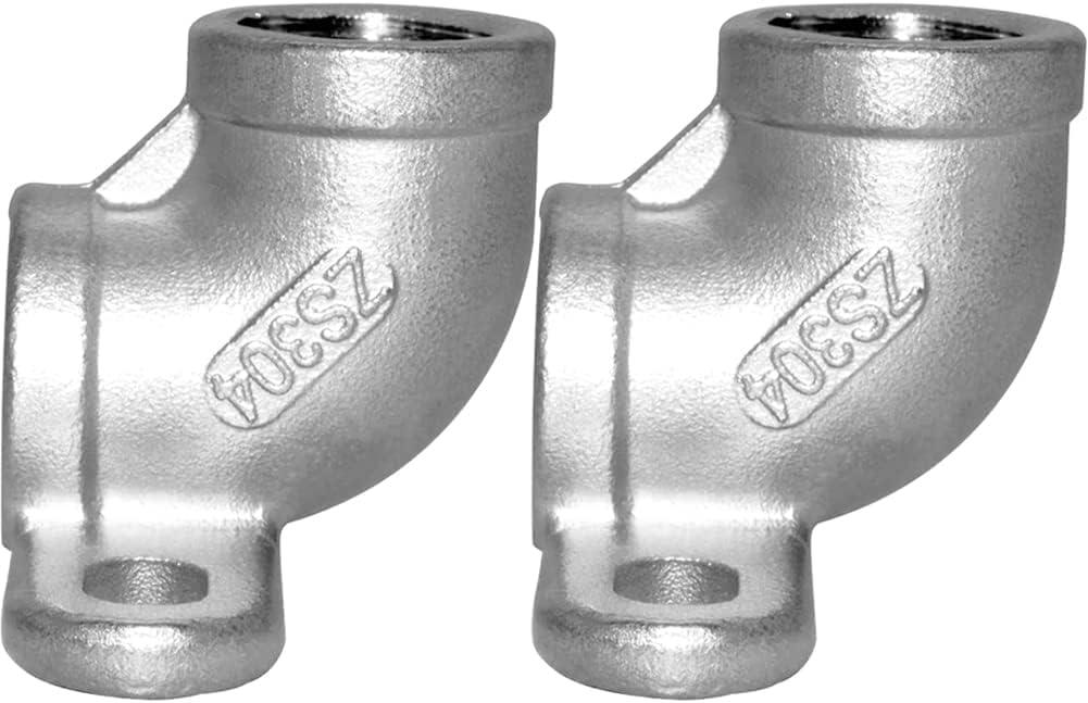 JoyTube Stainless 3/4" Female NPT x 3/4" NPT Female Fixed Drop Ear 90 Degree Elbow Cast Pipe Crimp Fitting for Water Plumbing with Base Plate (Pack of 2)