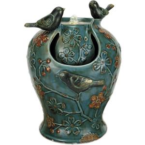 Foreside Home and Garden D9402 Blue Verdigris Bird Indoor Water LED Light and Pump Fountain