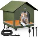 Dreyoo 1 Pack Heated Cat House Weatherproof, Winter Outdoor Tent with Heated Bed, Foldable Warm Shelter with 2 Doors for Feral Cats and Small Animals (Green)