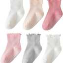 ANYANIME 6 Pairs Toddler Ruffle Socks for Girls - Baby Grip Socks with Non-Slip, Cute Grippy Frilly Design
