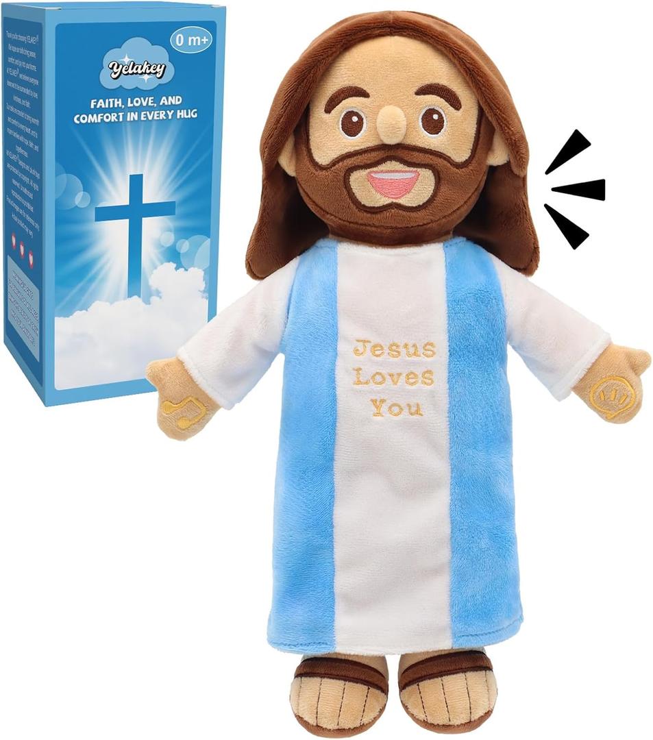 Yelakey Talking Jesus Plush - Speaks 36 Bible Verses & 10 Songs, 13 Speaking Dolls with Music & Sound, Stuffed Jesus Loves You Baptisms Christmas Easter Gifts for Kids Church Sunday School