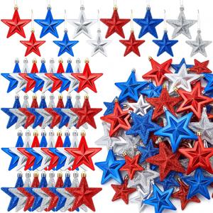 60 Pcs Patriotic Star Hanging Ornament 4th of July Tree Decor Red Blue Silver Star Ornament for Tree 4th of July Independence Pendant for 250th Anniversary Patriotic Veteran Decor