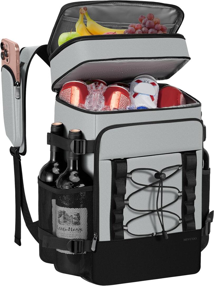 Cooler Backpack - 40 Cans Insulated Backpack Cooler for Men & Women, Portable 2 Leak Proof Compartments Coolers Bag for Beach Travel Picnic Lunch Hiking BBQ Camping - MIYCOO (Gray)