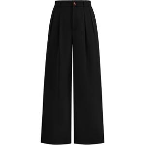 KIRUNDO Wide Leg Dress Pants for Women High Waisted Office Work Trousers Business Casual Slacks Button Flowy Palazzo Pant L
