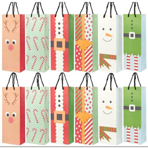 Blue Panda 24 Pack Christmas Wine Gift Bags, 6 Winter Xmas Designs, Christmas Wine Bags for Wine Bottles Present, Winter Holiday Season Gathering Party, 15.3 x 3.2 x 5.5 Inches