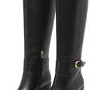 WIRALOMI Knee High Boots for Women Pointed Toe Chunky Heel Boots Metal Buckle Boots with Side Zipper (10, Black)